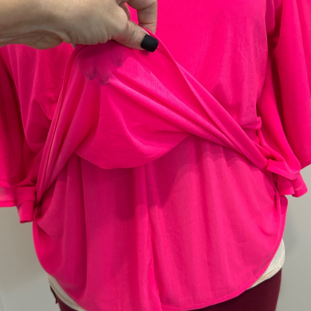 Jennifer Lopez Hot Pink Double Layered Bat Wing Blouse |Size Large - Picture 8 of 11